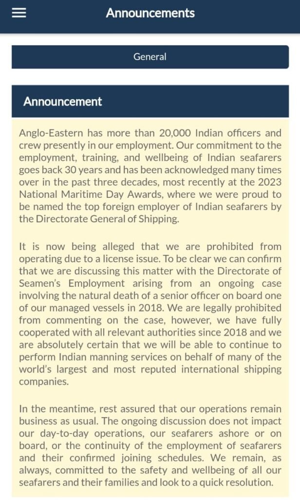 Major Protest against Suspension of RPSL Anglo Eastern Ship Management by NUSI & Indian Seafarers
