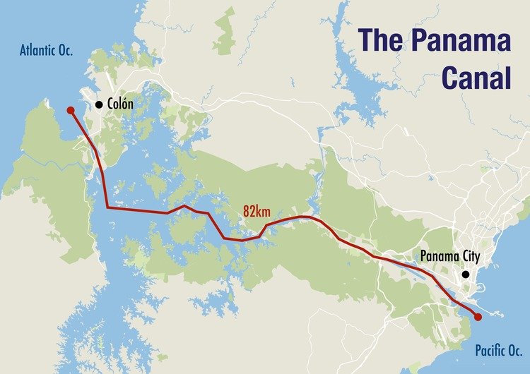 The very famous Map of Panama Canal